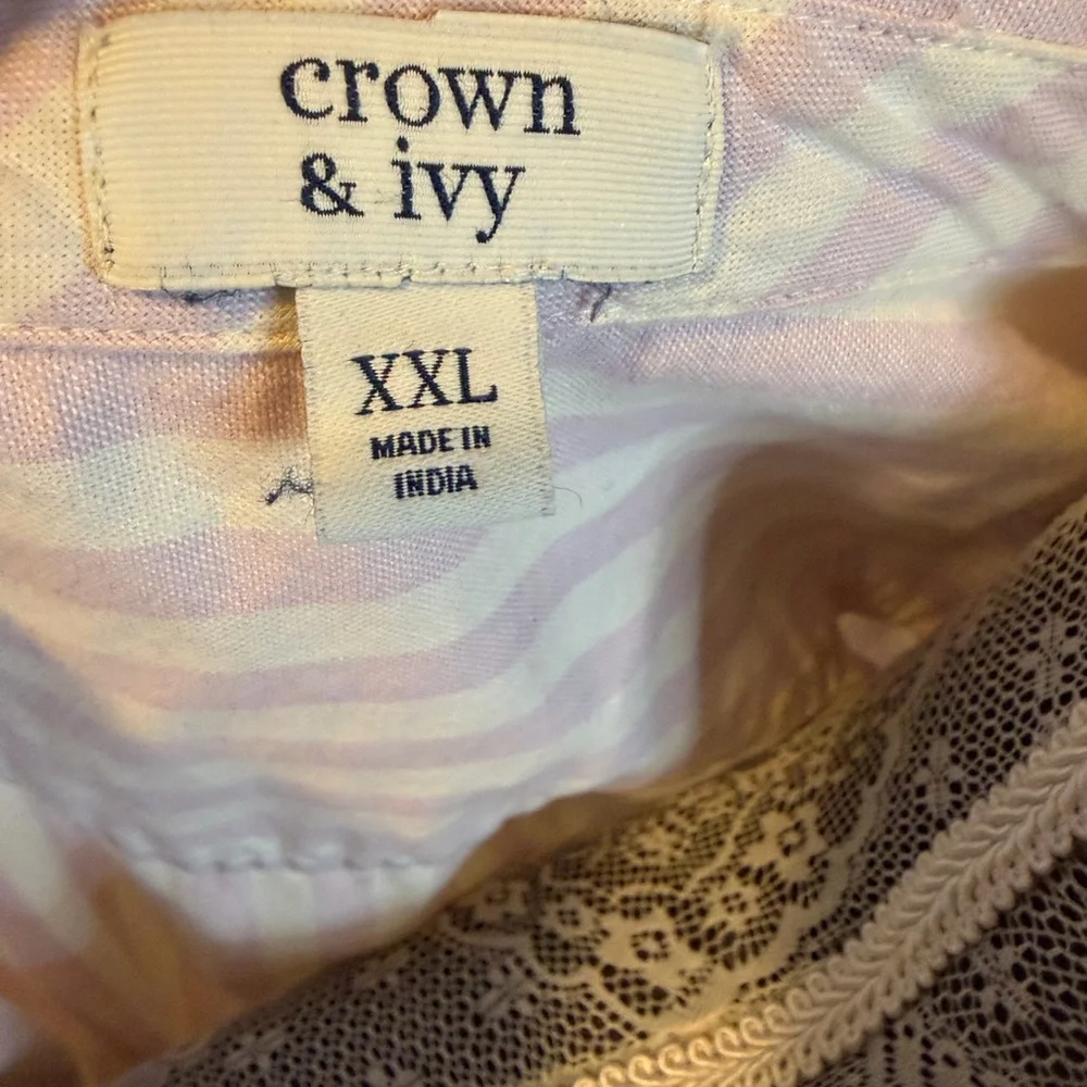 crown & ivy Pastel Purple and White Striped Button-Up Shirt, size - Picture 2 of 11